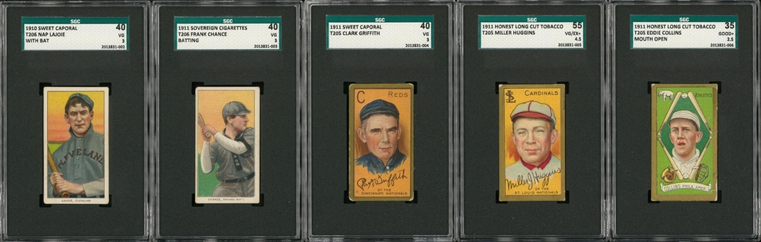 1909-11 T206 White Border and 1911 T205 Gold Border Hall of Famers SGC-Graded Collection (5 Different)
